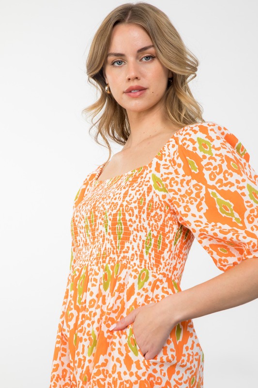 Two Left: Alexia Orange Patterned Dress