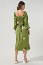 Load image into Gallery viewer, Romina Green Smocked Midi Dress