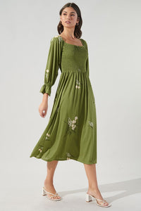 Romina Green Smocked Midi Dress