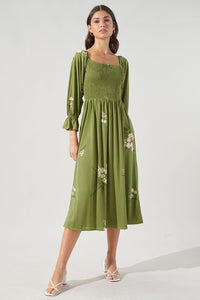 Romina Green Smocked Midi Dress
