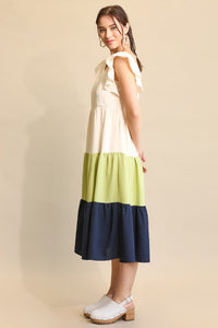 Frances Flutter Sleeve Color Block Dress