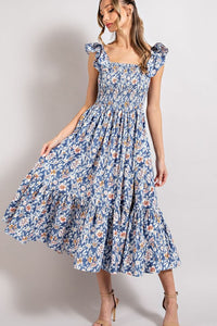 Faye Floral Ruffle Midi Dress