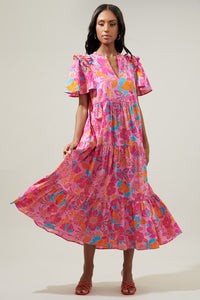 Phyllis Pink Tropical Midi Dress