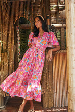 Load image into Gallery viewer, Phyllis Pink Tropical Midi Dress