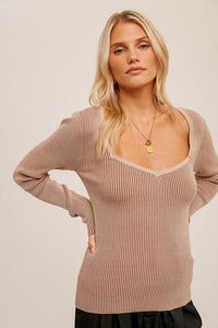 Rita Ribbed Sweetheart Neckline Top (Two Colors)