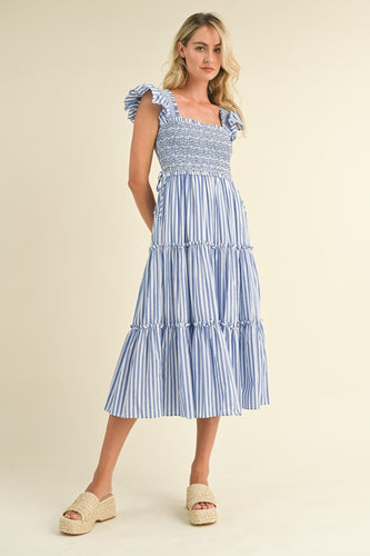 One Last: Quincy Striped Smocked Dress