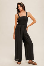 Load image into Gallery viewer, Julia Black Smocked Jumpsuit