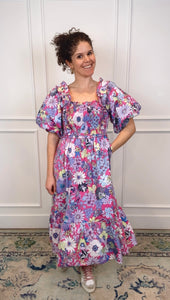 Evelyn Pink Puff Midi Dress