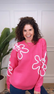 Lisa Pink Floral Embroidered Sweater