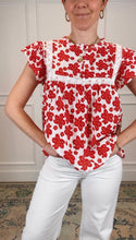 Load image into Gallery viewer, Poppy Red and White Floral Top