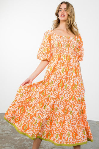 Alexia Orange Patterned Dress