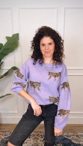 One Left: Loren Lavender Tiger Sweater