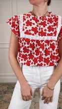 Load image into Gallery viewer, Poppy Red and White Floral Top