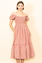 Load image into Gallery viewer, Regina Red Gingham Midi Dress
