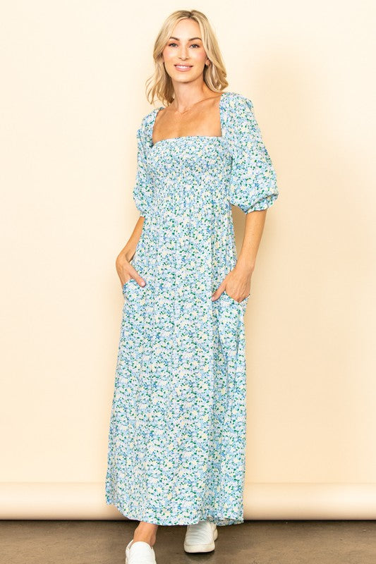 Kiara Blue Floral Maxi Dress