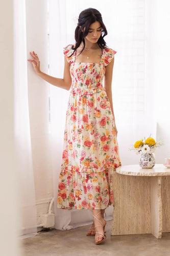 Two Left: Nikki Floral Ruffle Midi Dress